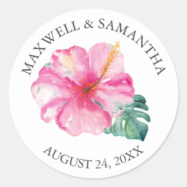 Envelope Seal Sticker, Pink Floral Beach Wedding (Front)