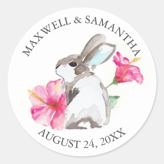 Envelope Seal Sticker, Pink Floral Bunny (Front)