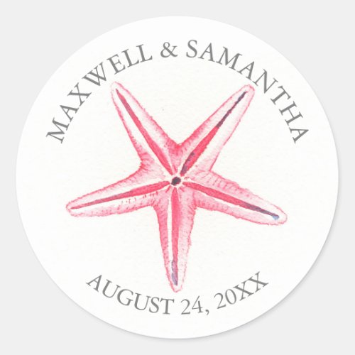 Envelope Seal Sticker Pink Starfish Beach Wedding