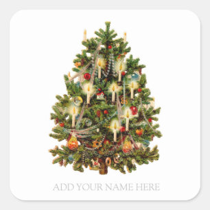 ENVELOPE SEAL STICKER WITH VINTAGE CHRISTMAS TREE