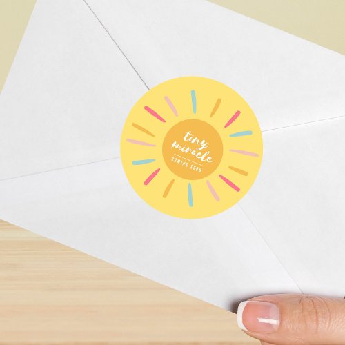 Envelope seal Tiny miracle yellow Baby Shower Classic Round Sticker