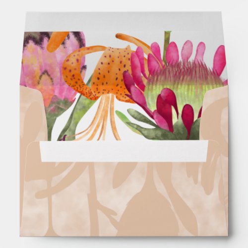 Envelope with Fall Protea Flowers and Tiger Lilies