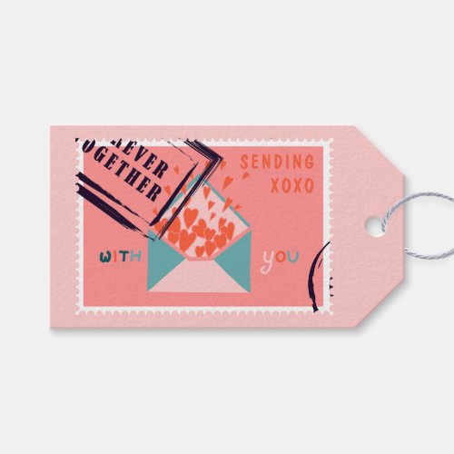 Envelope with Red Hearts Postage Stamp Gift Tags