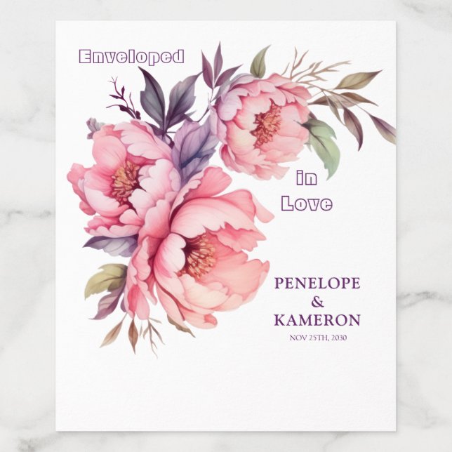 Enveloped in Love Watercolor Peony Purple Pink  Envelope Liner (Design)