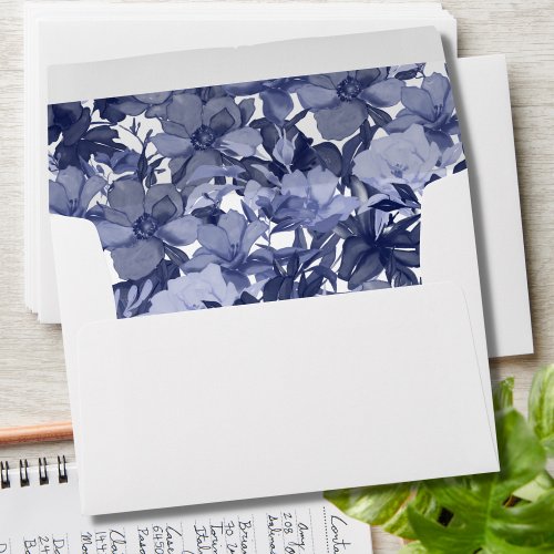 Envelopes 5x7 watercolor navy blue floral