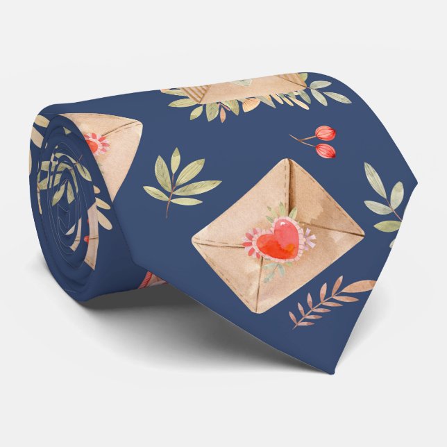 Envelopes With Hearts Neck Tie (Rolled)