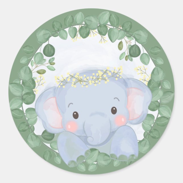 ENVELOPE'SEAL'STICKER : BABY ELEPHANT CLASSIC ROUND STICKER (Front)