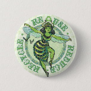 Enviro Green Bee Earth Day Gear Button