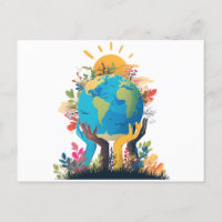 Environment - Earth Illustration with Hand & sun