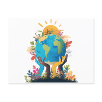 Environment - Earth Illustration with Hand & sun Holiday Postcard