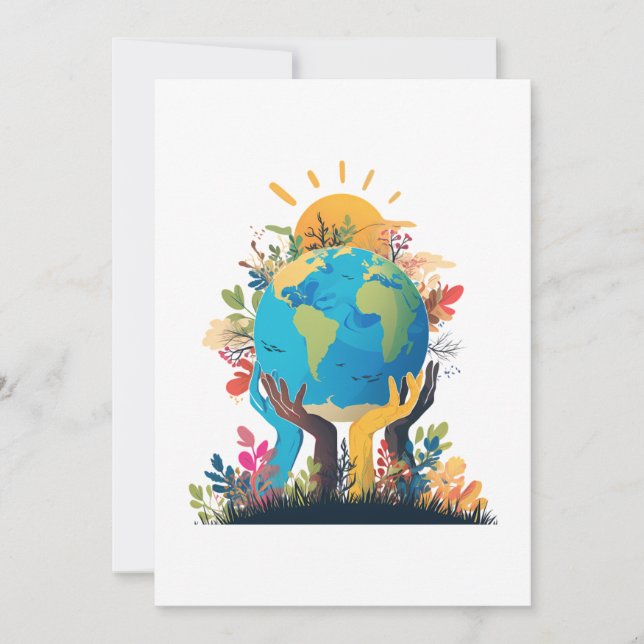  Environment  - Earth Illustration with Hand & sun Invitation (Front)