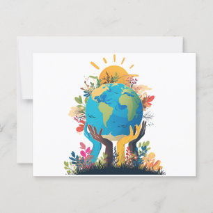Environment - Earth Illustration with Hand & sun Postcard