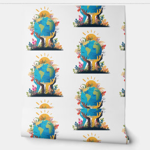 Environment - Earth Illustration with Hand & sun Wallpaper
