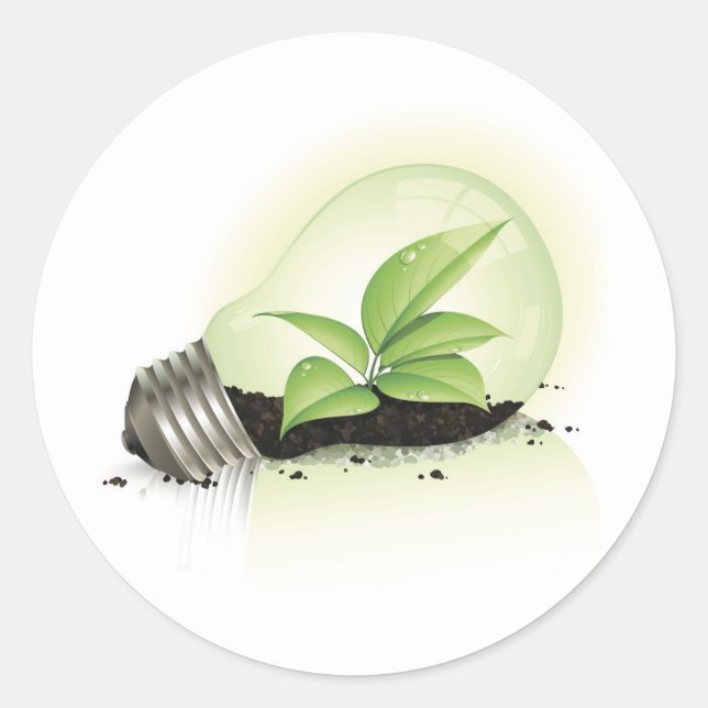 Environment Lightbulb greens plants soil causes en Classic Round Sticker (Front)