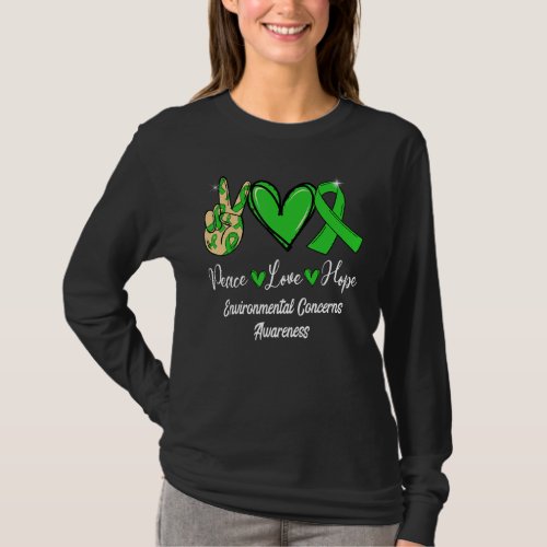 Environmental Concerns Peace Love Hope Green Ribbo T_Shirt