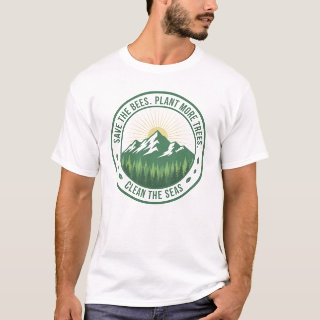 Environmental Conservation Retro Mountain Graphic T-Shirt (Front)
