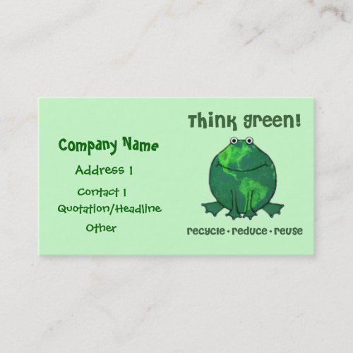 Environmental Green Recycle Frog  Business Card