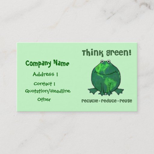 Customizable Environmental Green Recycle Frog  Business Card