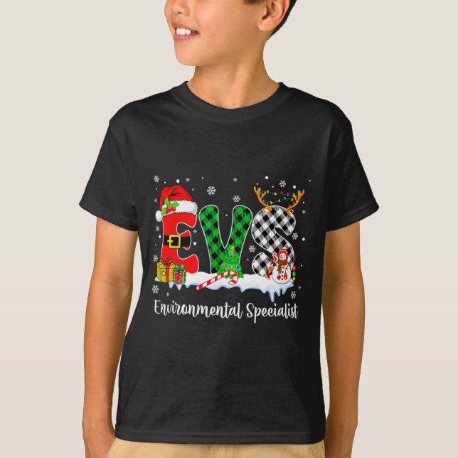 Environmental Specialist Christmas Lights Red Plai T-Shirt (Front)