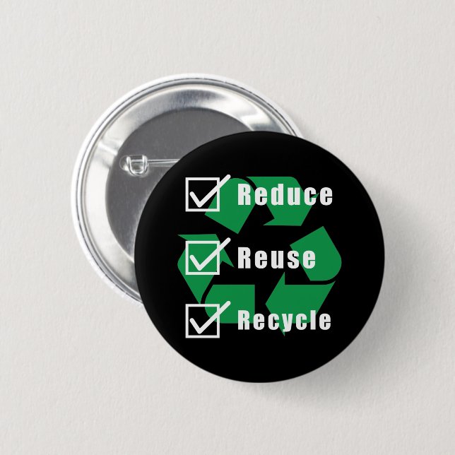Environmentalism Checklist Reduce Reuse Recycle Button (Front & Back)
