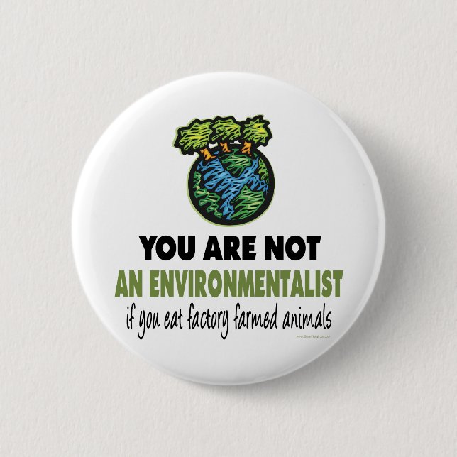 Environmentalist = Vegan, Vegetarian Pinback Button (Front)