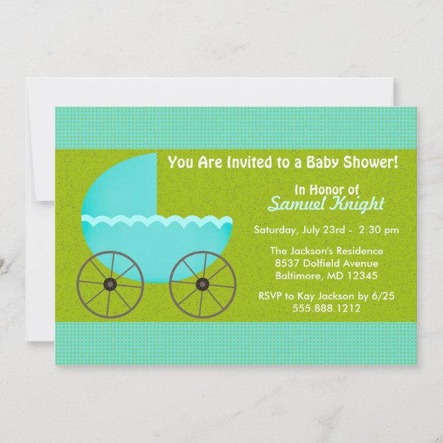 Envisager Blue Stroller Boy Baby Shower Invite (Front)