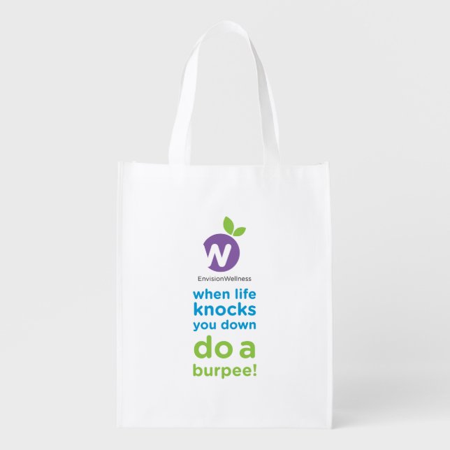Envision Wellness: Burpees Reusable Grocery Bag (Front)