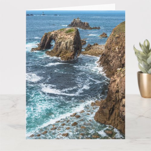 Enys Dodnan and Armed Knight Lands End Cornwall Card