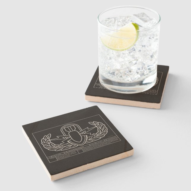 EOD Technical Drawing white Stone Coaster (Side)