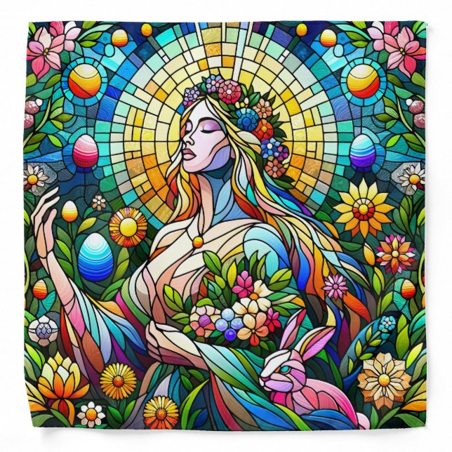 Eostre Ostara Stained Glass Look Altar Cloth Bandana (Front)