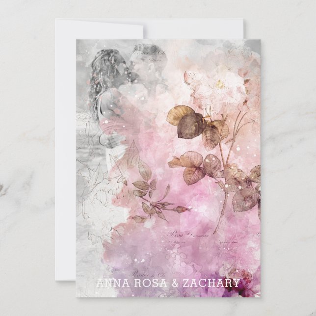 *~* Ephemera AR26 RSVP PHOTO QR Vintage Wedding Invitation (Front)