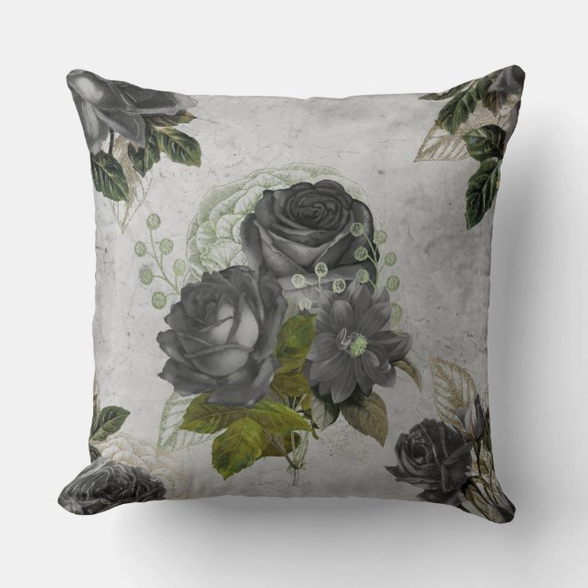 Ephemera Black & Green Throw Pillow (Front)