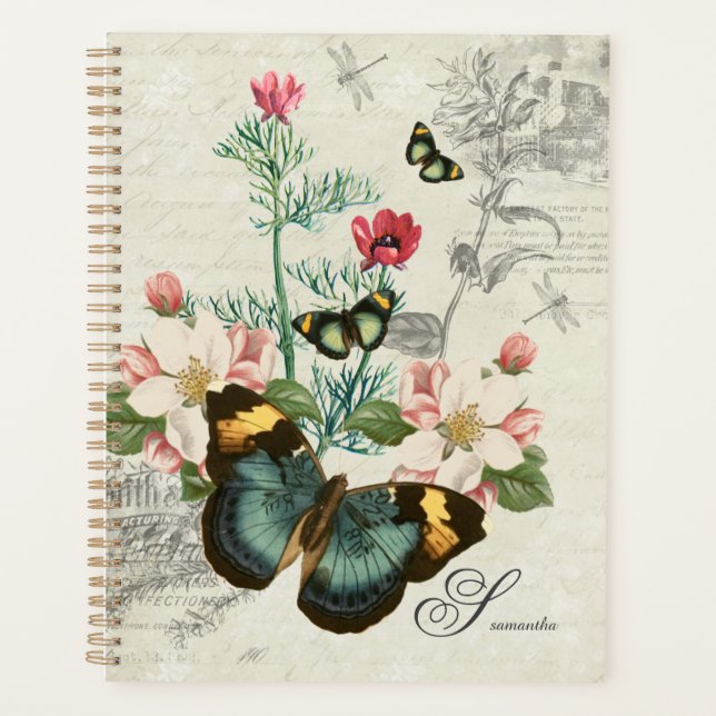 Ephemera Butterflies Wildflowers Vintage Romantic Planner (Front)