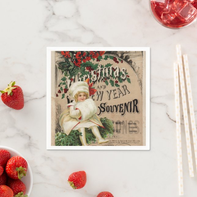 Ephemera Christmas New Year Souvenir Poster Napkins (Insitu)