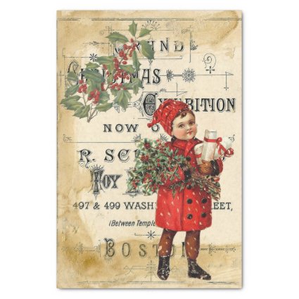 Ephemera Cute Kid Christmas Ad Poster Decoupage 