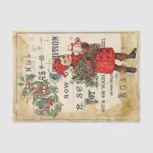 Ephemera Cute Kid Christmas Ad Poster Decoupage  Tissue Paper