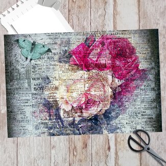 Ephemera Floral Butterfly Newsprint Decoupage