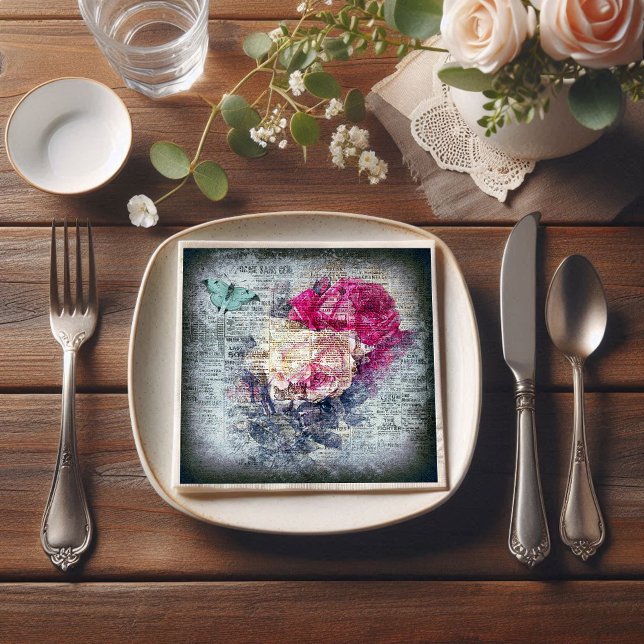 Ephemera Floral Butterfly Newsprint Napkins (Creator Uploaded)