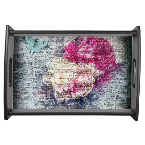 Ephemera Floral Butterfly Newsprint Serving Tray