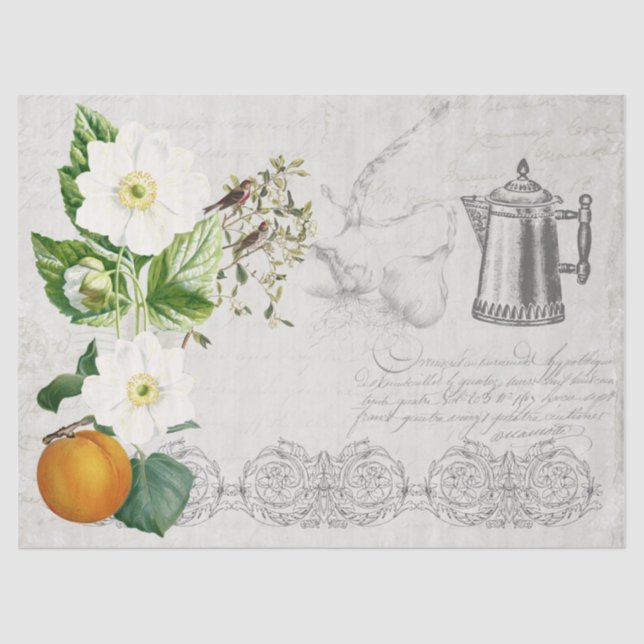Ephemera Floral Coffee Pot Decoupage French Tissue Paper (Front)