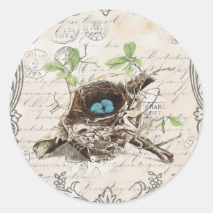ephemera french botanical robin eggs bird nest classic round sticker