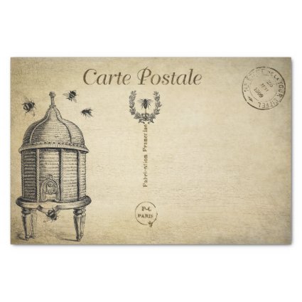Ephemera French Postcard Beehive Bees Decoupage