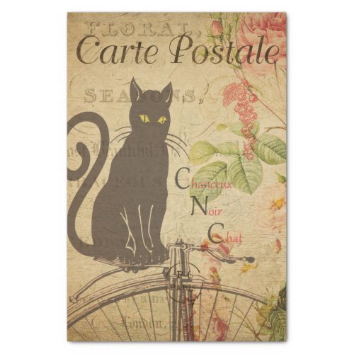 Ephemera French Postcard Black Cat Decoupage Tissue Paper
