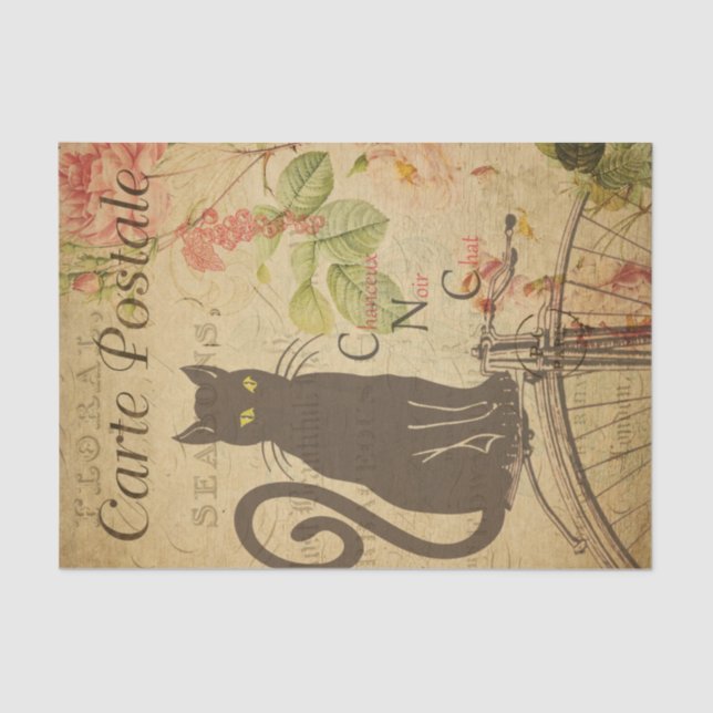 Ephemera French Postcard Black Cat Decoupage Tissue Paper (Front)
