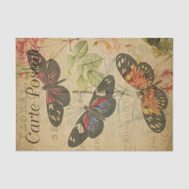 Ephemera French Postcard Butterflies Decoupage Tissue Paper (Front)