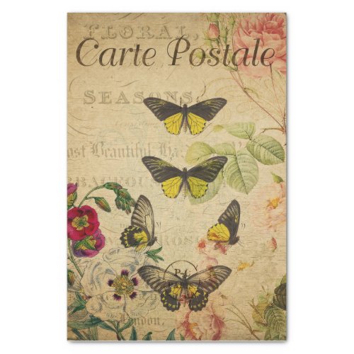 Ephemera French Postcard Butterflies Decoupage Tissue Paper