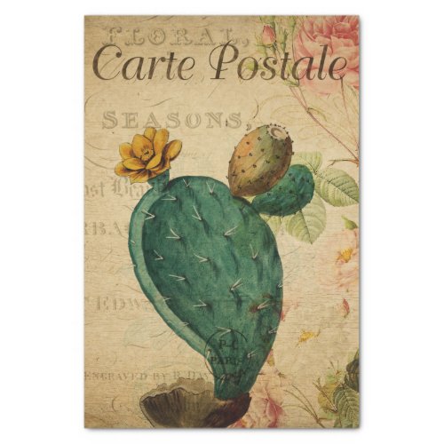 Ephemera French Postcard Cacti Plant Decoupage Tissue Paper