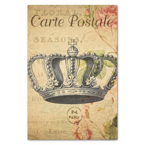 Ephemera French Postcard Crown Decoupage Tissue Paper