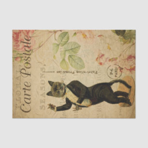Ephemera French Postcard Dancing Cat Decoupage Tissue Paper