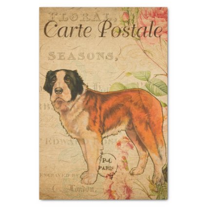 Ephemera French Postcard Dog Floral Decoupage Tissue Paper